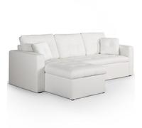 Menzzo Canapé d’Angle Convertible Toledo Blanc - Canapé 5 Places avec Coffre de Rangement - Angle réversible - Convertible lit - Revêtement Simili - Salon Moderne