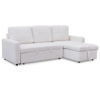 Menzzo Canapé d’Angle Convertible Toledo en Tissu Bouclette crème - 5 Places - Angle réversible avec Coffre de Rangement - Grand canapé Design cocooning Moderne