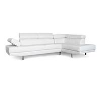 Menzzo Canapé d’Angle 5 Places Alfa L260 cm Simili Blanc - Têtières Relevables & Accoudoir Ajustable - Canapé Design Moderne Familial pour Salon Contemporain
