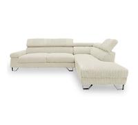 MENZZO Canapé d'angle à droite avec têtières relevables Quentin Velours côtelé Beige -L260 x P170 x H74 cm