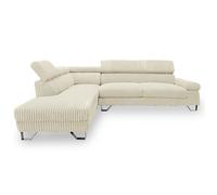 MENZZO Canapé d'angle à gauche avec têtières relevables Quentin Velours côtelé Beige -L260 x P170 x H74 cm