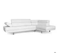 Menzzo Canapé d’Angle 5 Places Alfa L260 cm Simili Blanc - Têtières Relevables & Accoudoir Ajustable - Canapé Design Moderne Familial pour Salon Contemporain