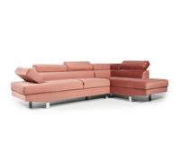 MENZZO Canapé d'angle avec têtières relevables Alfa Velours Rose -L260 x P163 x H72 cmProfondeur d'assise 50cm