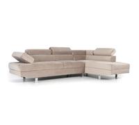 MENZZO Canapé d'angle avec têtières relevables Alfa Velours Taupe -L260 x P163 x H72 cmProfondeur d'assise 50cm