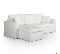 Menzzo Canapé d’Angle Convertible Toledo Blanc - Canapé 5 Places avec Coffre de Rangement - Angle réversible - Convertible lit - Revêtement Simili - Salon Moderne