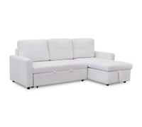 Menzzo Canapé d’Angle Convertible Toledo en Tissu Bouclette crème - 5 Places - Angle réversible avec Coffre de Rangement - Grand canapé Design cocooning Moderne