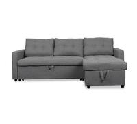 Menzzo Canapé d’Angle Convertible Toledo en Tissu Gris - Canapé modulable 5 Places avec Rangement & lit gigogne - L221 x P146 x H85 cm