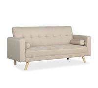 Menzzo Canapé Lit Convertible Slow 3 Places Tissu Beige - Clic-Clac Scandinave 186 cm - Canapé Design Moderne avec Pieds Bois pour Salon & Couchage d’Appoint