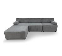 Menzzo Canapé modulable Benoit – velours côtelé gris – 5 places, 4 modules indépendants