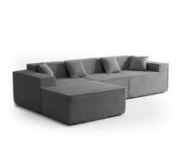 MENZZO Canapé modulable en angle avec pouf Archiduc Velours côtelé Gris foncé -Compressé L277 x P164 x H65 cm