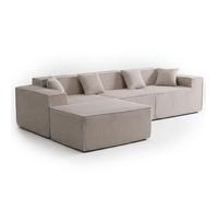 MENZZO Canapé modulable en angle avec pouf Archiduc Velours côtelé Taupe -Compressé L277 x P164 x H65 cm