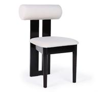 Menzzo Chaise de Salle à Manger TUBOLI Bois foncé & Velours crème - Style Intemporel Chic - Dossier cylindrique Design - Assise Confortable matelassée - L45 x P55 x H79 cm