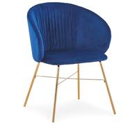 Menzzo Chaise Smart Velours Bleu - Chaise Design contemporaine avec Pieds métal doré - Assise et Dossier matelassés - Chaise Confortable Salon & Salle à Manger