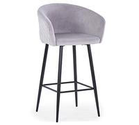 Menzzo Chaises de Bar Bobby en Velours Argent - Lot de 2 tabourets de Bar Design - Sièges Haut Confort pour comptoir et îlot