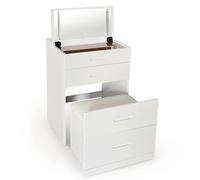 Menzzo Coiffeuse compacte 60 cm avec Miroir LED, tiroir et Pouf intégré Germina XL - Blanche - Table Maquillage avec Rangement - Design Moderne Gain de Place