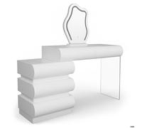 MENZZO Coiffeuse extensible 101-140cm avec 5 tiroirs arrondis et miroir design Mezade Blanc