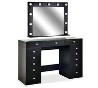MENZZO Coiffeuse moderne 13 tiroirs avec miroir lumineux et plateau en verre L120cm Probeauty Noir