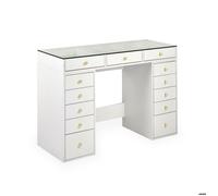 MENZZO Coiffeuse moderne avec 13 tiroirs et plateau en verre transparent L120cm Probeauty Blanc