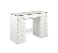 Menzzo Coiffeuse Moderne PROBEAUTY 13 tiroirs plateau en verre transparent L120 cm Blanche