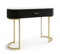 Menzzo Coiffeuse Paloma en Velours Noir - 1 tiroir - Table de Maquillage Design avec Pieds métal doré et Plateau Effet marbre - Meuble Chambre Chic et Moderne