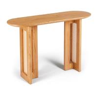 Menzzo Console Bohemia 120 cm avec cannage - Meuble d’entrée Bois chêne Clair et rotin - Table Console Design bohème - Meuble décoratif Salon, entrée ou Chambre