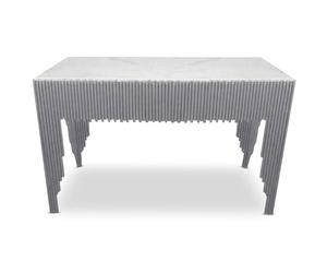 Menzzo Console Design Galantine - Plateau Marbre Blanc & Pieds Argentés, Table d’Entrée Moderne et Élégante pour Salon ou Couloir
