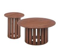 Menzzo Ensemble de 2 Tables Basses gigognes Annabel - Bois Finition Noisette - Design ajouré - Tables de Salon Modernes