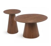 Menzzo Ensemble de 2 Tables Basses Rondes Callie - Bois Noisette - Tables gigognes Design Modernes pour Salon Contemporain