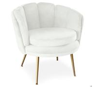 Paris Prix - Fauteuil Dabren - Velours, pieds métal doré - Blanc