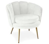Menzzo Fauteuil Arrondi Brenda Velours Blanc - L84 x P72 x H80 cm - Pieds métal doré - Design Moderne Chic - Idéal pour Salon, Chambre ou Coin Lecture