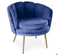Menzzo Fauteuil Arrondi Brenda en Velours Bleu - Pieds Métal Doré - Design Moderne Confortable - L80 x P72 x H78 cm