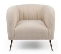 Menzzo Fauteuil BOMBARO en Tissu Bouclette Beige - Pieds Métal Doré - Design Moderne et Confortable - L75 x P73 x H71 cm
