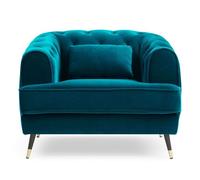 Fauteuil Capitonné en Velours Glamour 93cm Bleu