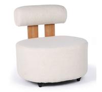 MENZZO Fauteuil design Canelo Bois clair et Tissu bouclette Crème
