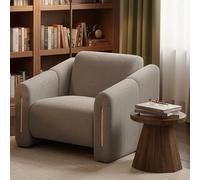Menzzo Fauteuil Design Maximilien en Velours côtelé Taupe - Pieds métal doré, Fauteuil Moderne Chic avec accoudoirs - L92 x P82 x H78 cm