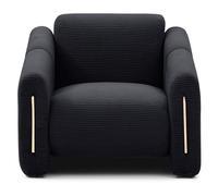Menzzo Fauteuil Design Maximilien - Métal doré & Velours côtelé Noir - L92 x P82 x H78 cm - Style Moderne et Confortable pour Salon ou Coin Lecture
