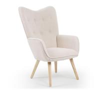 Menzzo Fauteuil Scandinave KLARYS Tissu Bouclette Crème - Fauteuil Design Nordique Confortable avec Dossier Haut Capitonné - Fauteuil Cocooning Salon & Chambre