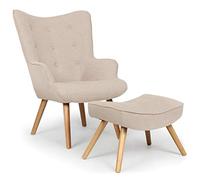 Menzzo Fauteuil Scandinave Beige avec Pouf Repose Pied Salon - Style Nordique Moderne - Confort Optimal pour Salon, Chambre ou Coin détente