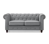 MENZZO Grand canapé 2 places Chesterfield Velours Argent -L158 x P82 x H72 cm