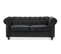 MENZZO Grand canapé 2 places Chesterfield Velours Noir -L158 x P82 x H72 cm