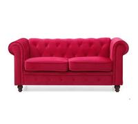 MENZZO Grand canapé 2 places Chesterfield Velours Rouge -L158 x P82 x H72 cm