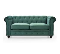 Menzzo Grand canapé 2 Places Chesterfield - Velours Vert - L180 x P85 x H78 cm - Style Classique Chic pour Salon