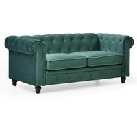 Menzzo Grand canapé 2 Places Chesterfield - Velours Vert - L180 x P85 x H78 cm - Style Classique Chic pour Salon