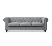 MENZZO Grand canapé 3 places Chesterfield Velours Argent -L203 x P84 x H67 cm