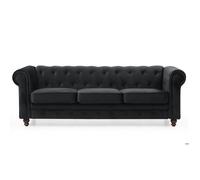 MENZZO Grand canapé 3 places Chesterfield Velours Noir -L203 x P84 x H67 cm