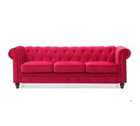 MENZZO Grand canapé 3 places Chesterfield Velours Rouge -L203 x P84 x H67 cm