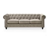Menzzo A605V3 Contemporain Canapé 3 Places Bois/Velours Taupe 80 x 207 x 72 cm