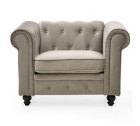 MENZZO Grand fauteuil Chesterfield velours Taupe