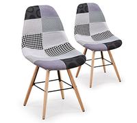 Paris Prix Lot de 2 chaises Menzzo Lisa Patchwork scandinave tissu gris 53 x 46 x 82 cm