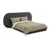 Menzzo Lit Coffre 140x200 cm avec tête de lit modulable Cocon - Sommier Inclus - Grand Espace de Rangement - Tissu Gris foncé